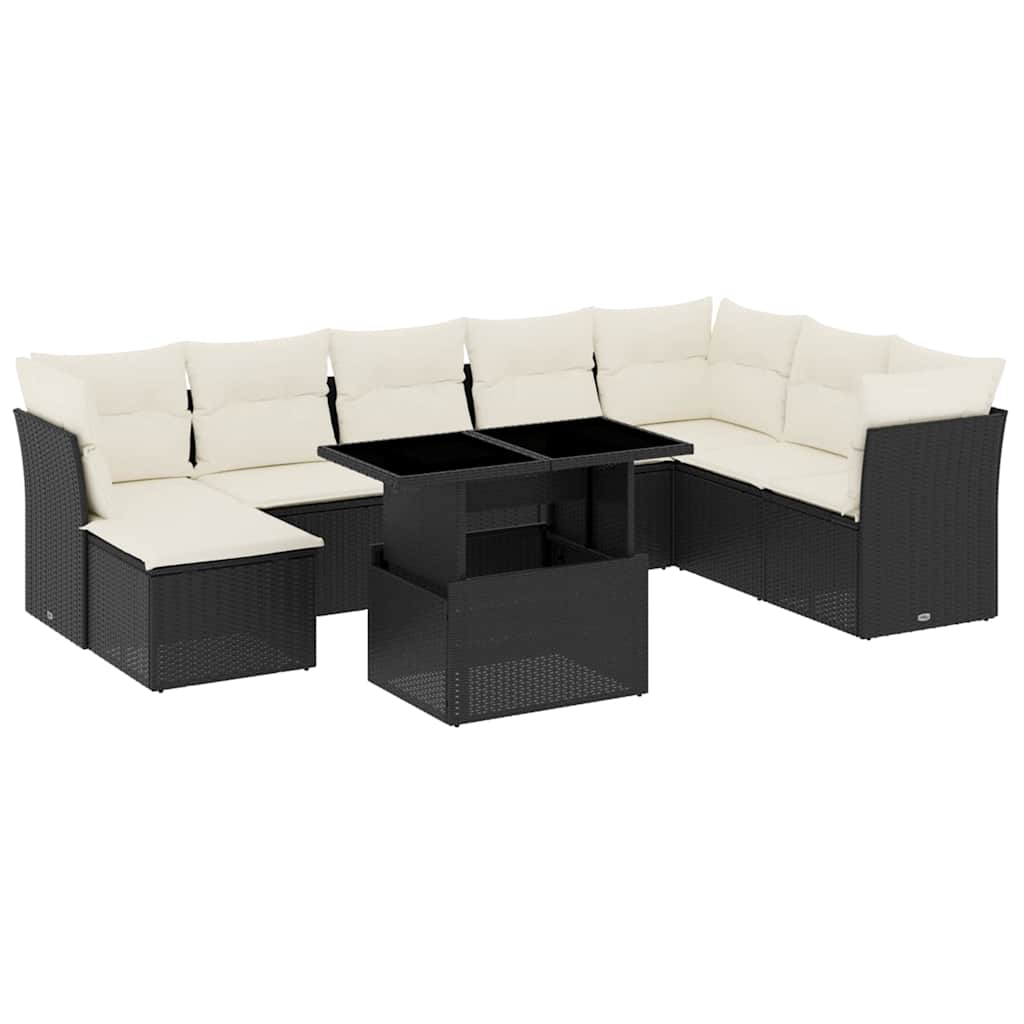 sofasæt til haven 9 dele med hynder polyrattan sort