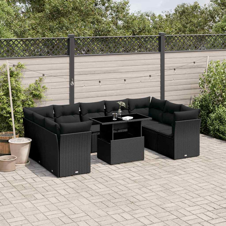 sofasæt til haven 10 dele med hynder polyrattan sort