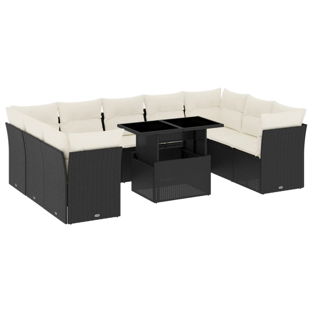 sofasæt til haven 10 dele med hynder polyrattan sort
