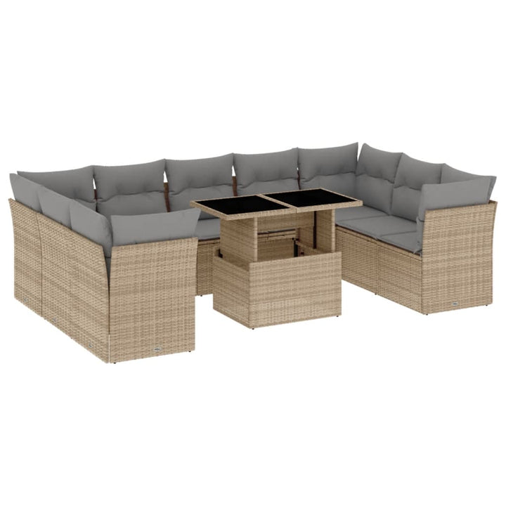 sofasæt til haven 10 dele med hynder polyrattan beige