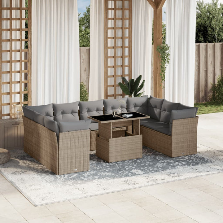 sofasæt til haven 10 dele med hynder polyrattan beige