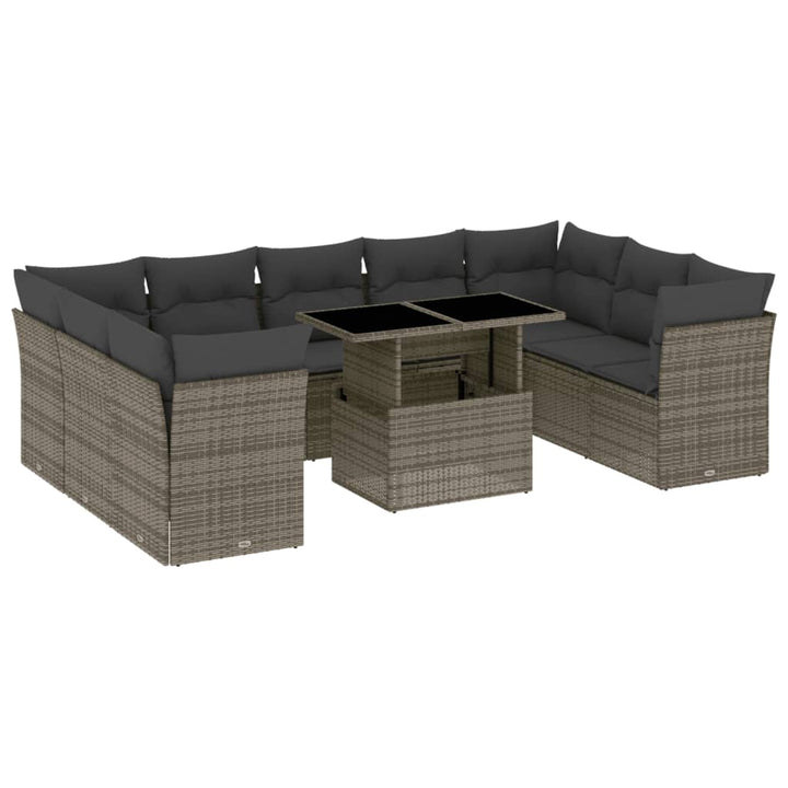 sofasæt til haven 10 dele med hynder polyrattan grå
