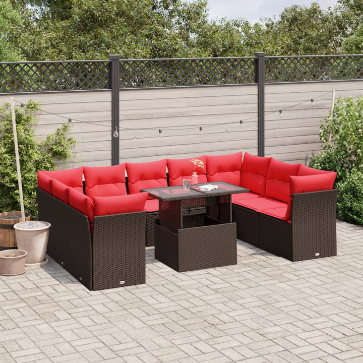 havesofasæt med 10 hynder brun polyrattan