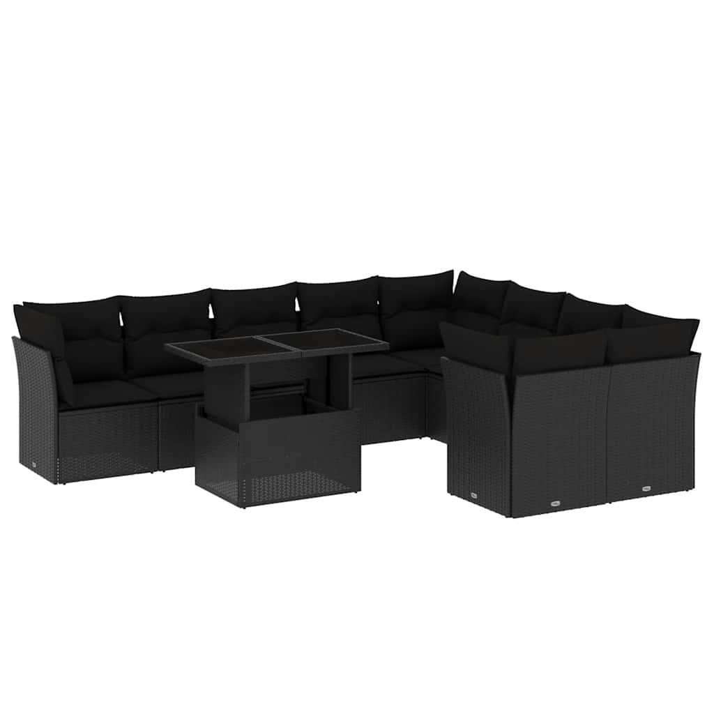 sofasæt til haven 10 dele med hynder polyrattan sort