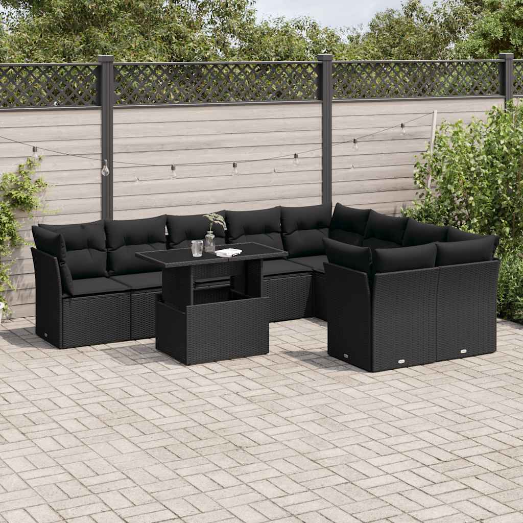 sofasæt til haven 10 dele med hynder polyrattan sort