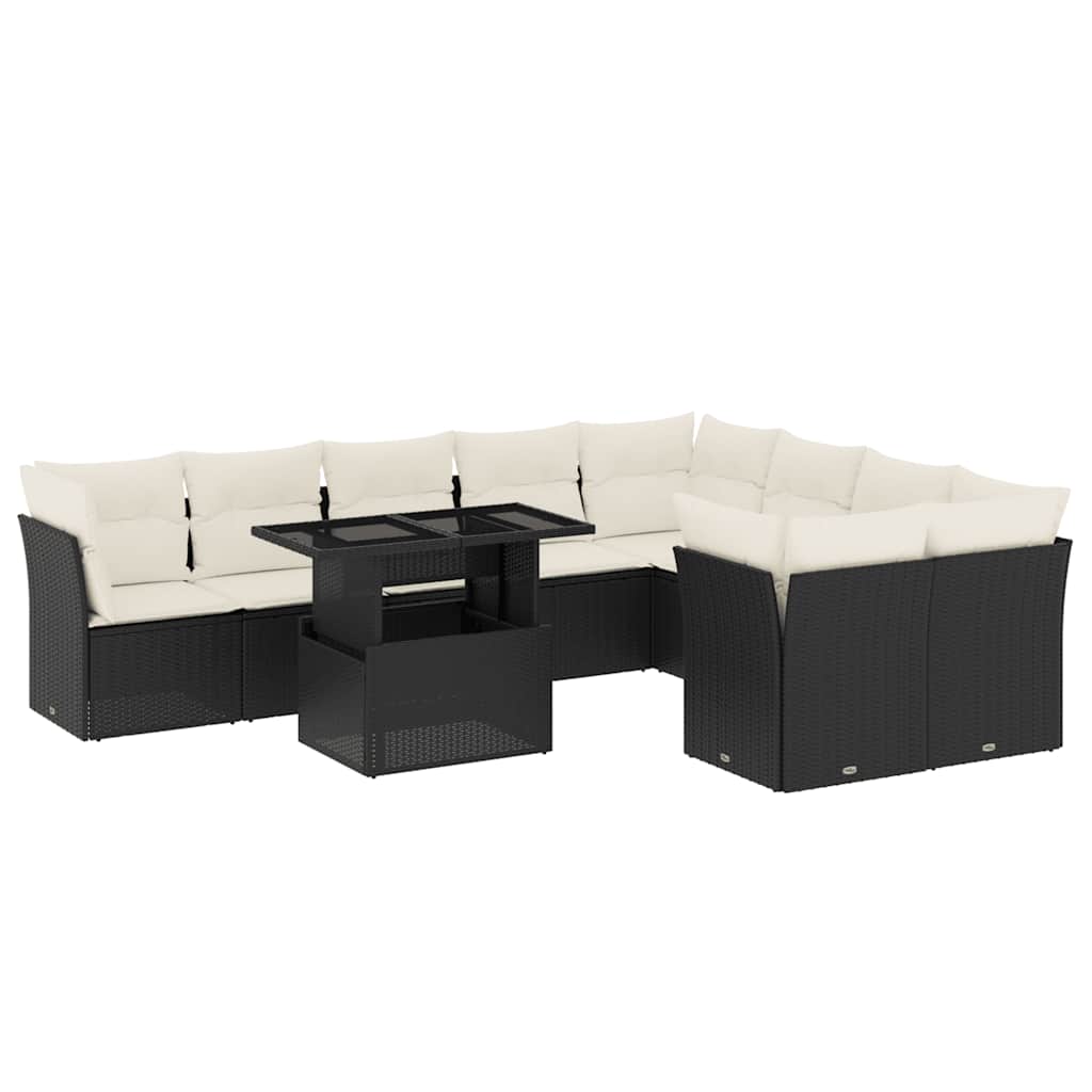sofasæt til haven 10 dele med hynder polyrattan sort