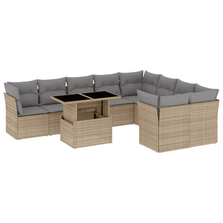 sofasæt til haven 10 dele med hynder polyrattan beige