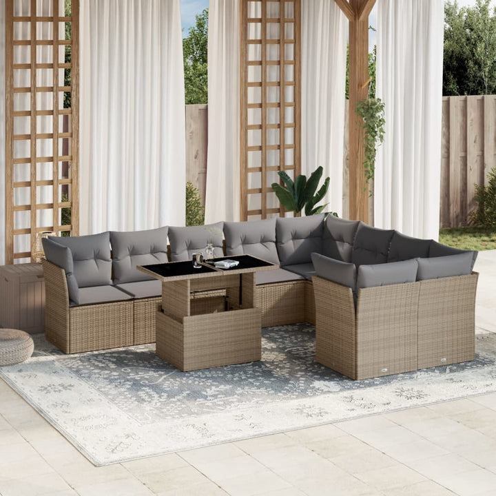 sofasæt til haven 10 dele med hynder polyrattan beige