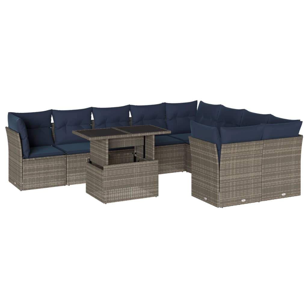 havesofasæt med 10 dele og hynder grå polyrattan