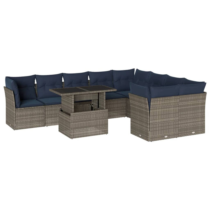 havesofasæt med 10 dele og hynder grå polyrattan