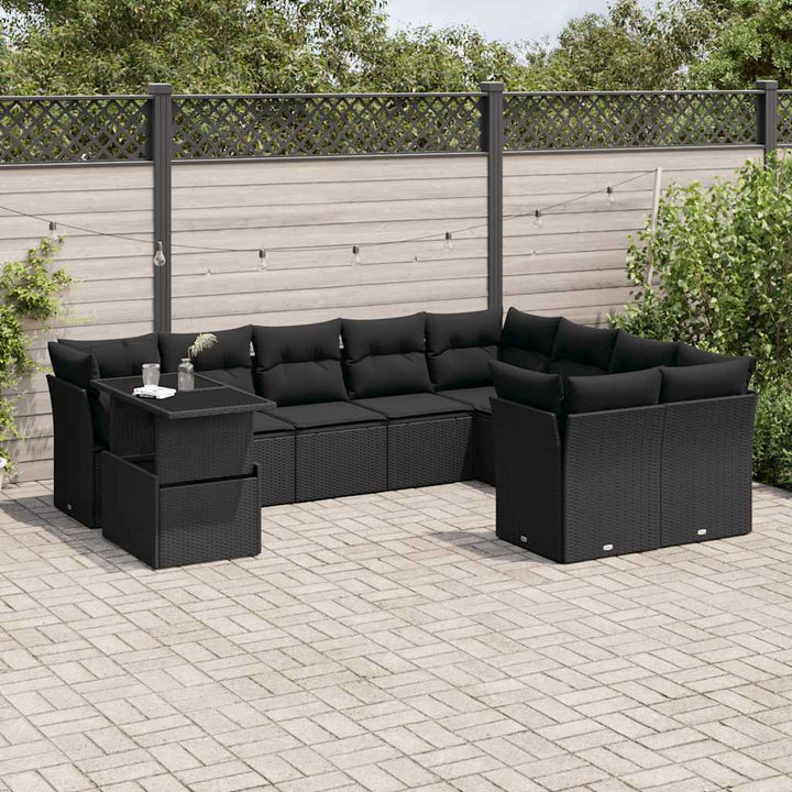 sofasæt til haven 10 dele med hynder polyrattan sort