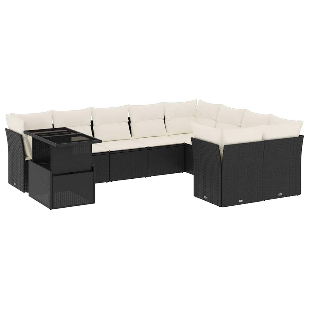 sofasæt til haven 10 dele med hynder polyrattan sort