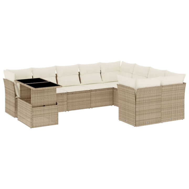 sofasæt til haven 10 dele med hynder polyrattan beige