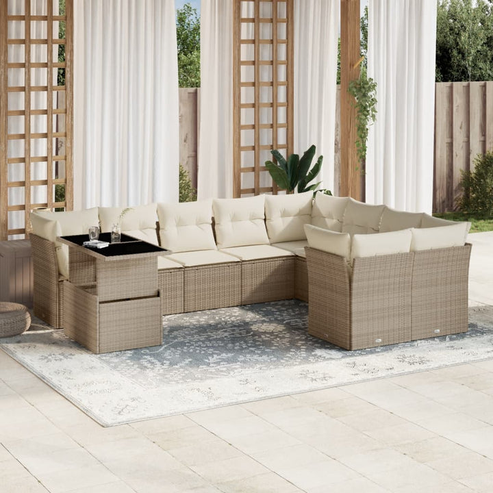 sofasæt til haven 10 dele med hynder polyrattan beige
