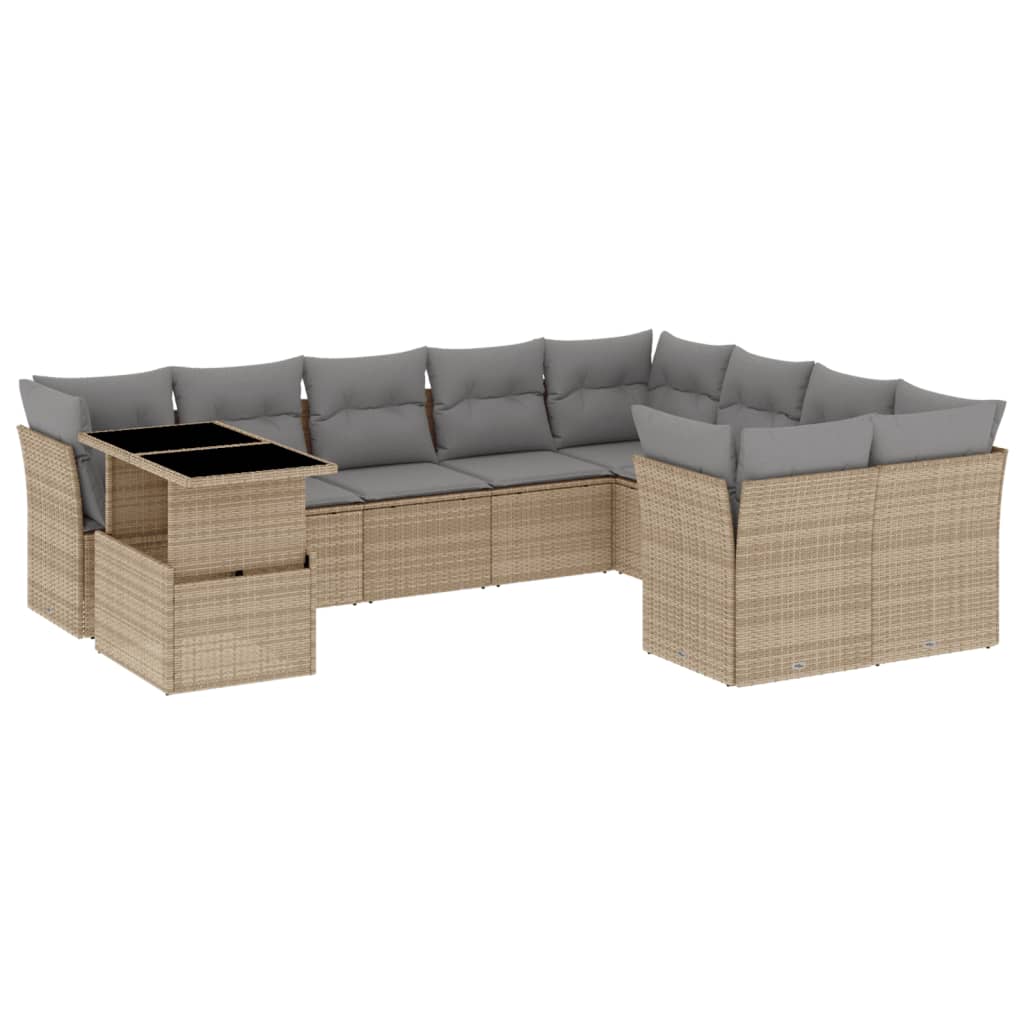 sofasæt til haven 10 dele med hynder polyrattan beige
