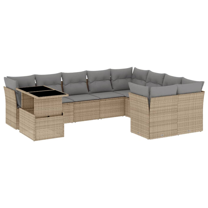 sofasæt til haven 10 dele med hynder polyrattan beige