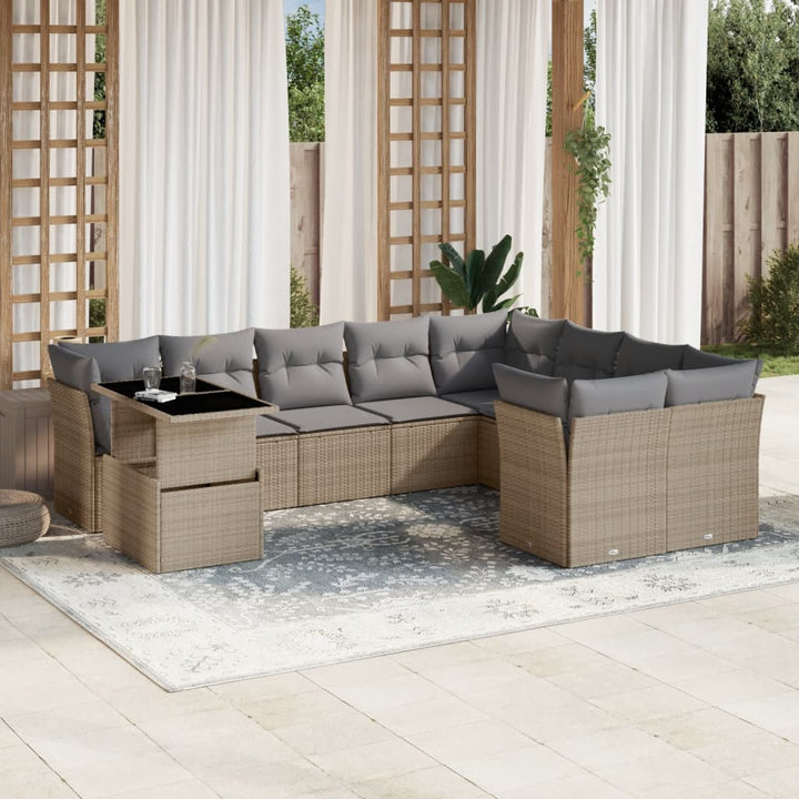 sofasæt til haven 10 dele med hynder polyrattan beige