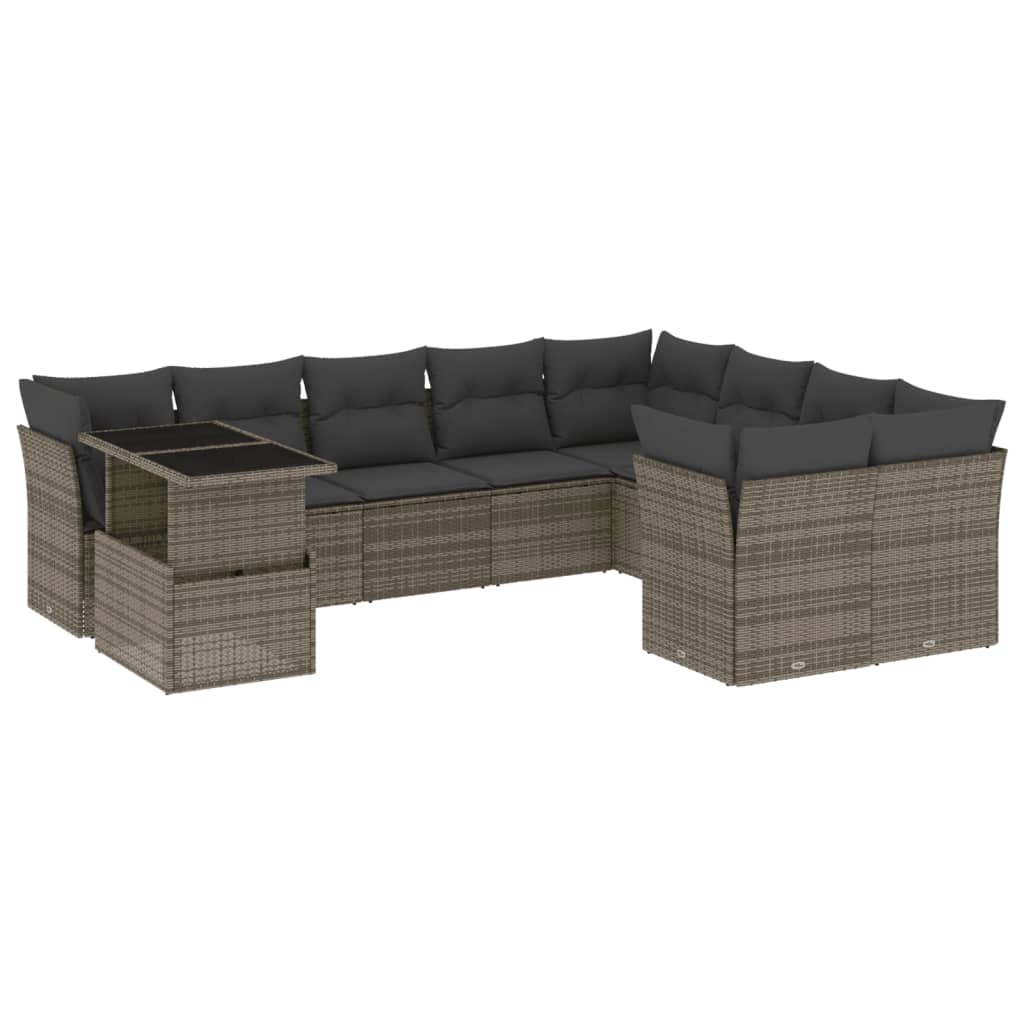 sofasæt til haven 10 dele med hynder polyrattan grå
