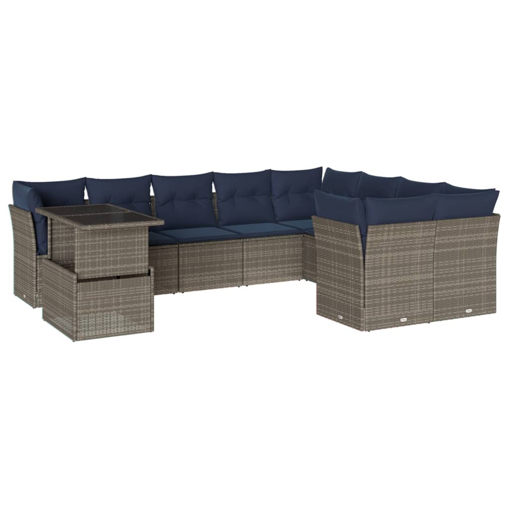 havesofasæt med 10 dele og hynder grå polyrattan