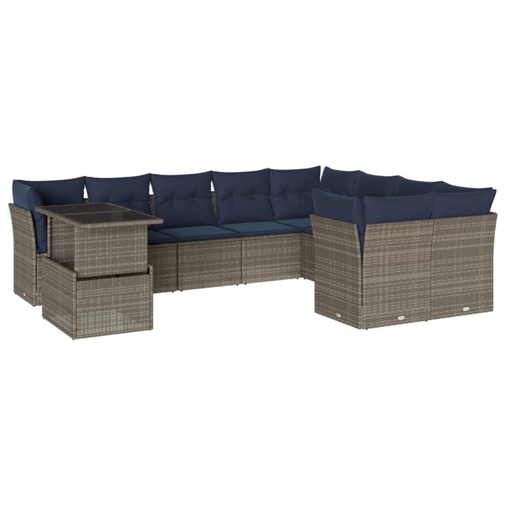 havesofasæt med 10 dele og hynder grå polyrattan