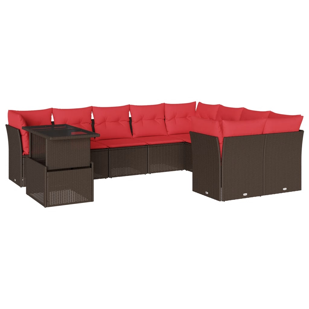 havesofasæt med 10 hynder brun polyrattan