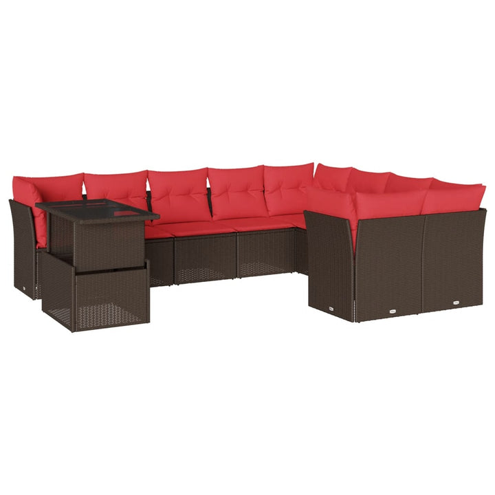 havesofasæt med 10 hynder brun polyrattan