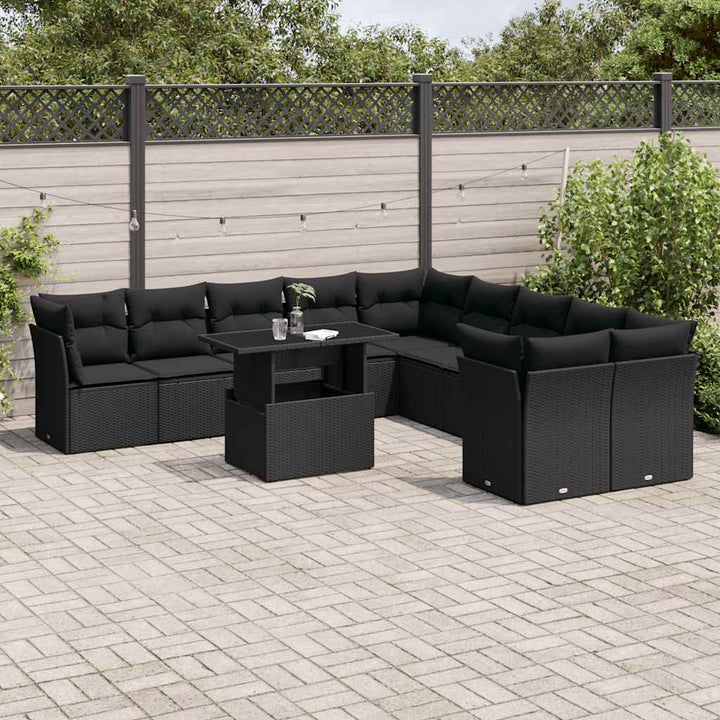 sofasæt til haven 11 dele med hynder polyrattan sort
