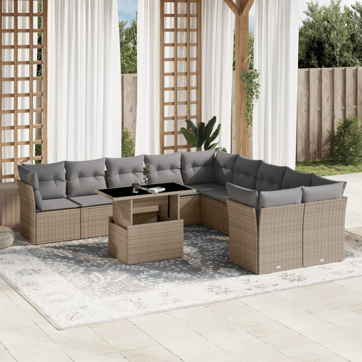 sofasæt til haven 11 dele med hynder polyrattan beige