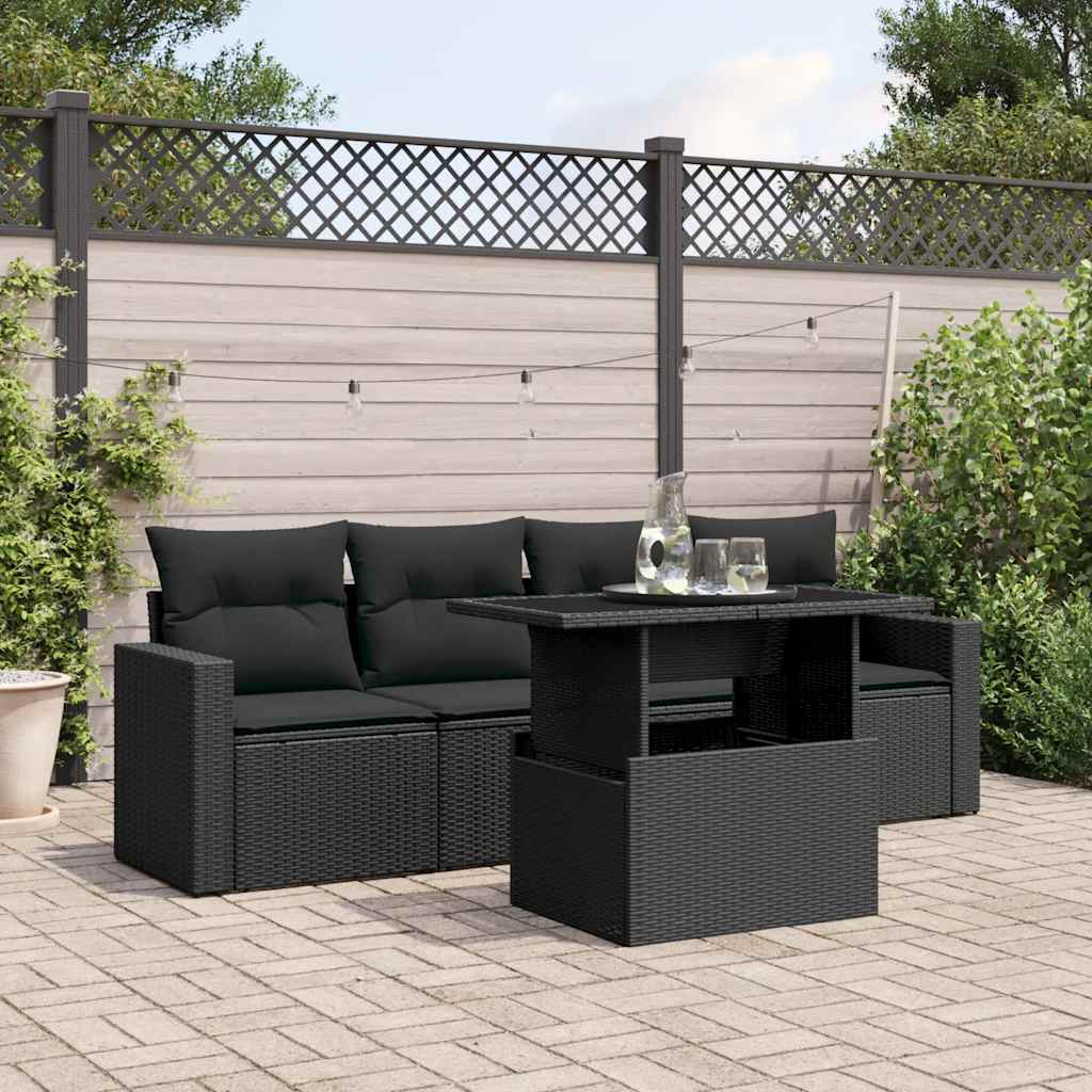 sofasæt til haven 5 dele med hynder polyrattan sort
