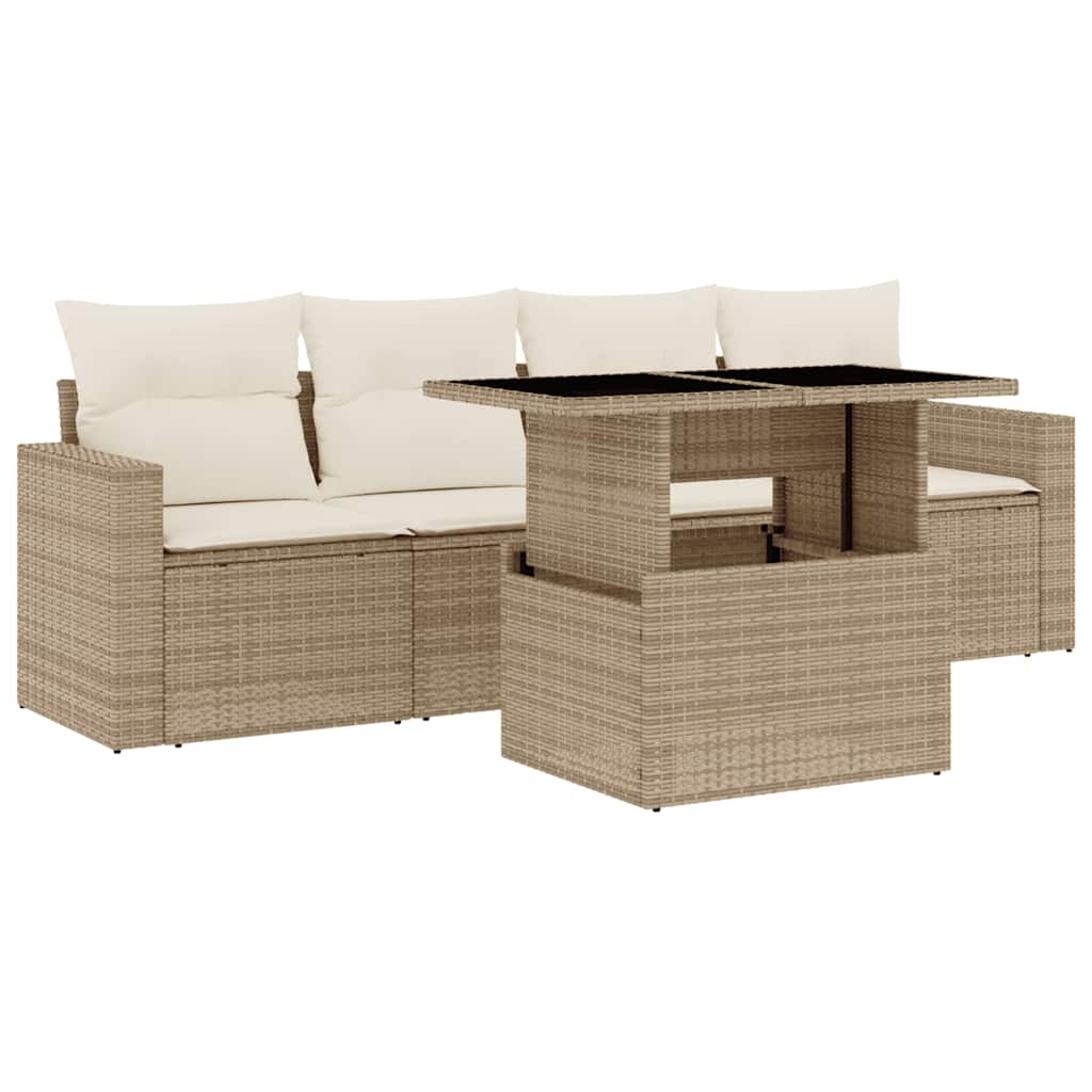 sofasæt til haven 5 dele med hynder polyrattan beige