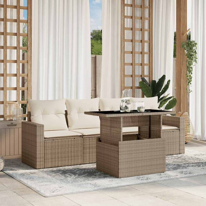 sofasæt til haven 5 dele med hynder polyrattan beige