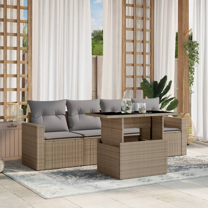 sofasæt til haven 5 dele med hynder polyrattan beige