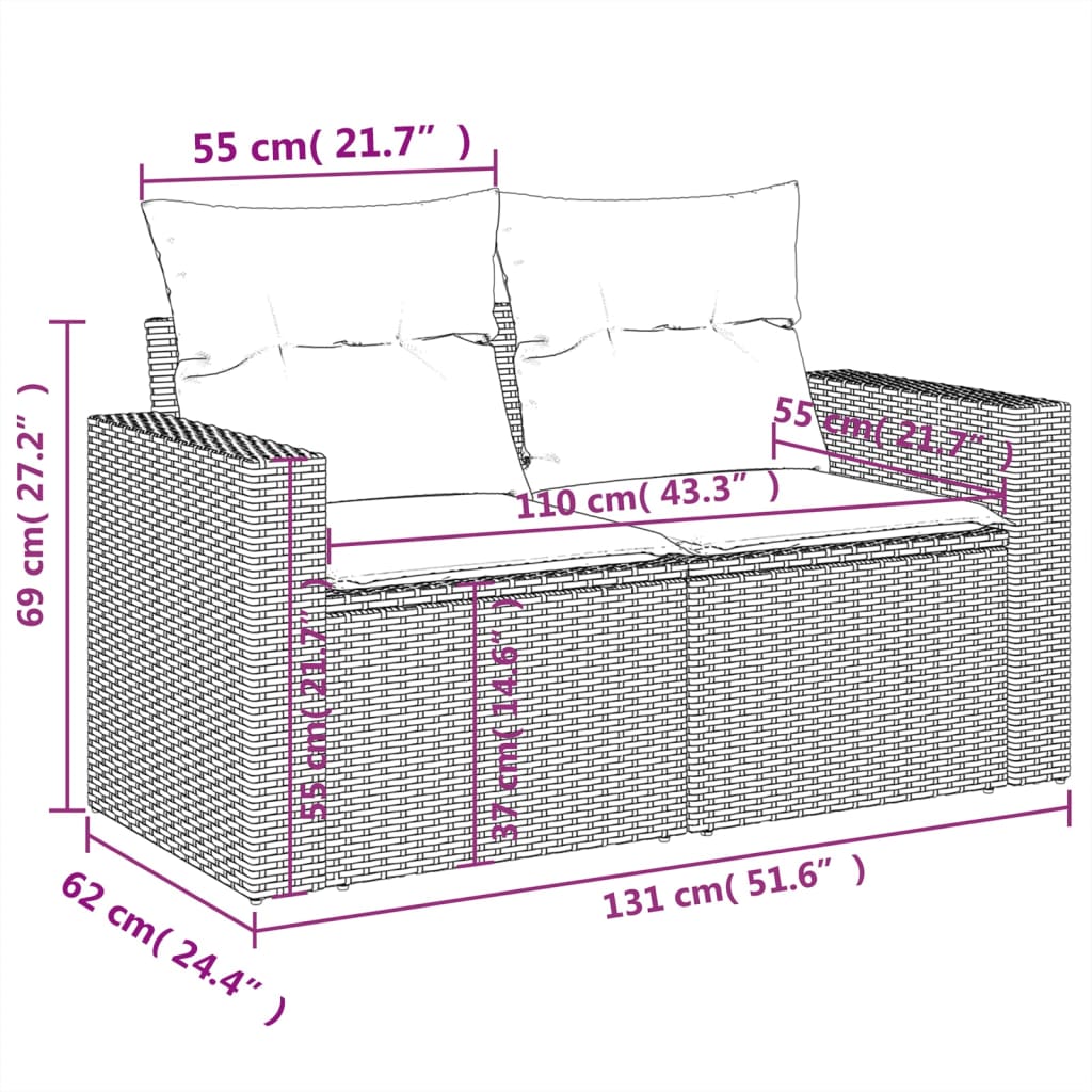 sofasæt 5 dele med hynder polyrattan lysegrå