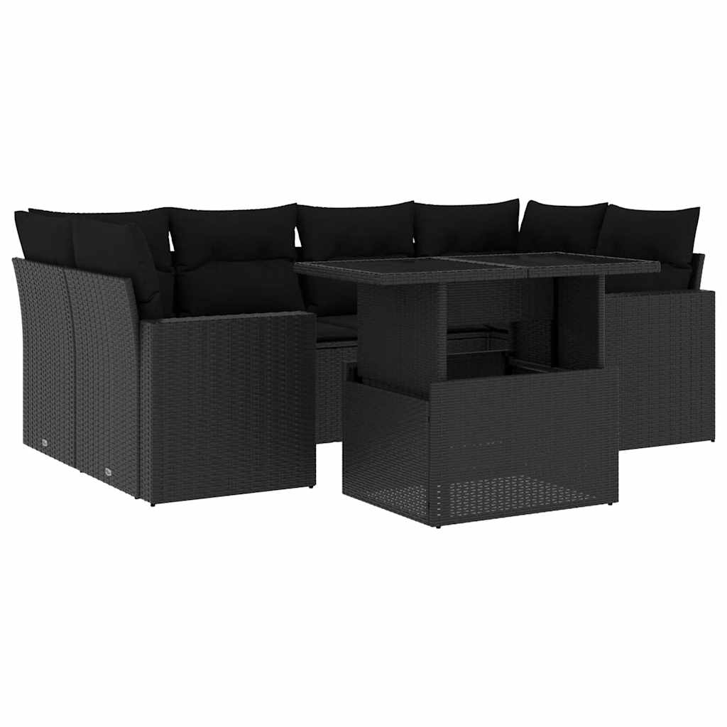 sofasæt til haven 7 dele med hynder polyrattan sort