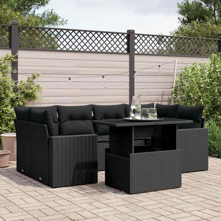 sofasæt til haven 7 dele med hynder polyrattan sort