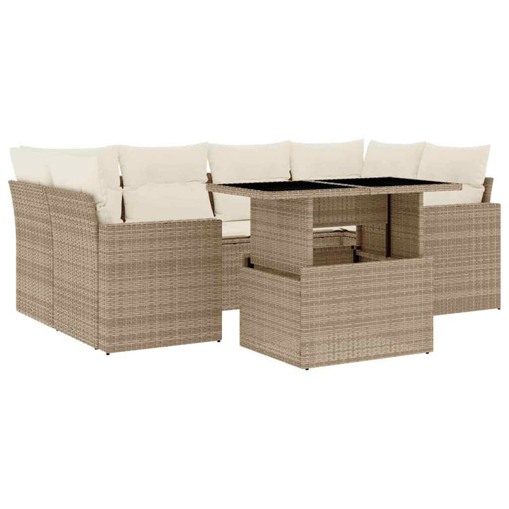 sofasæt til haven 7 dele med hynder polyrattan beige