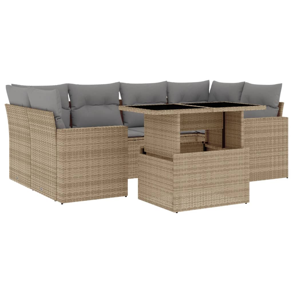 sofasæt til haven 7 dele med hynder polyrattan beige