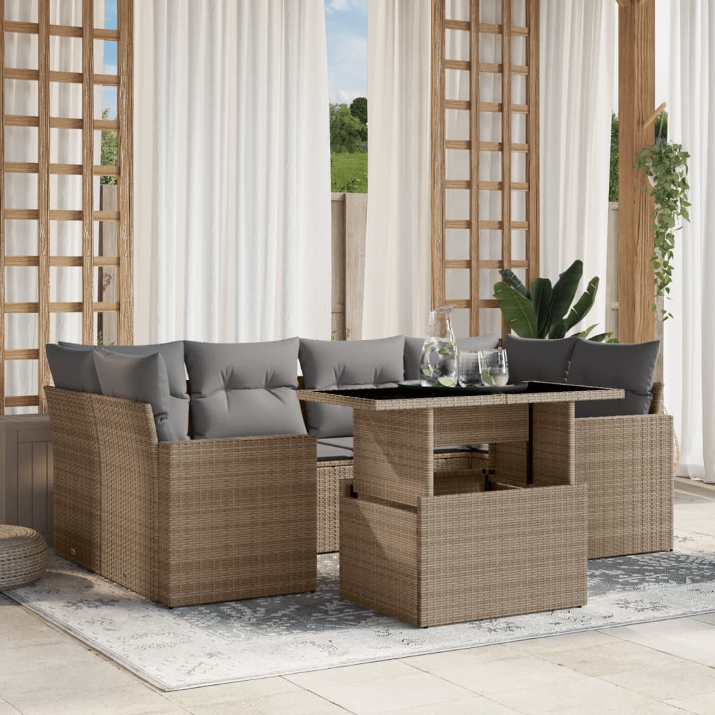 sofasæt til haven 7 dele med hynder polyrattan beige