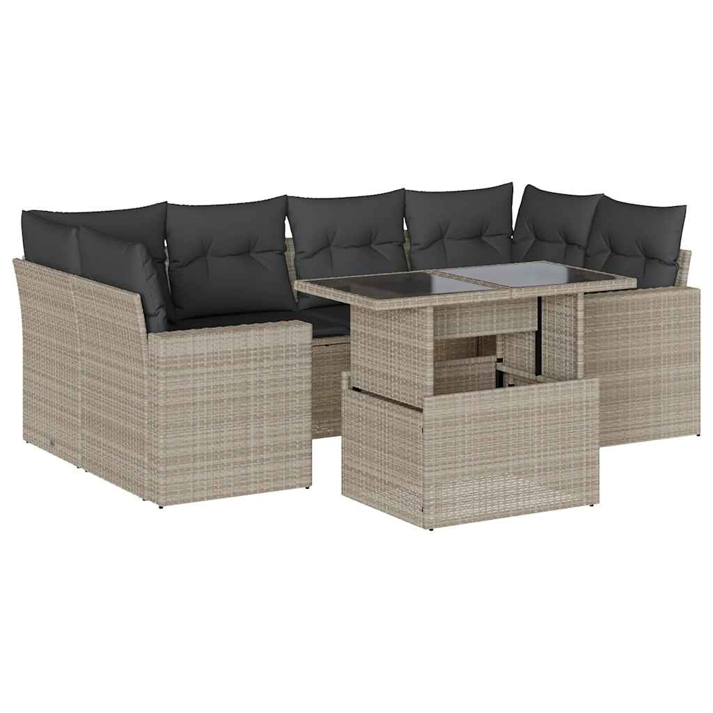 sofasæt til haven 7 dele med hynder polyrattan lysegrå