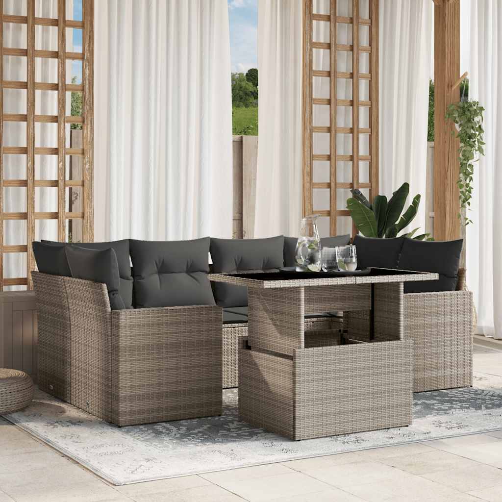 sofasæt til haven 7 dele med hynder polyrattan lysegrå