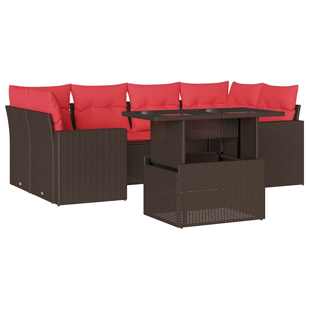 havesofasæt med 7 hynder brun polyrattan