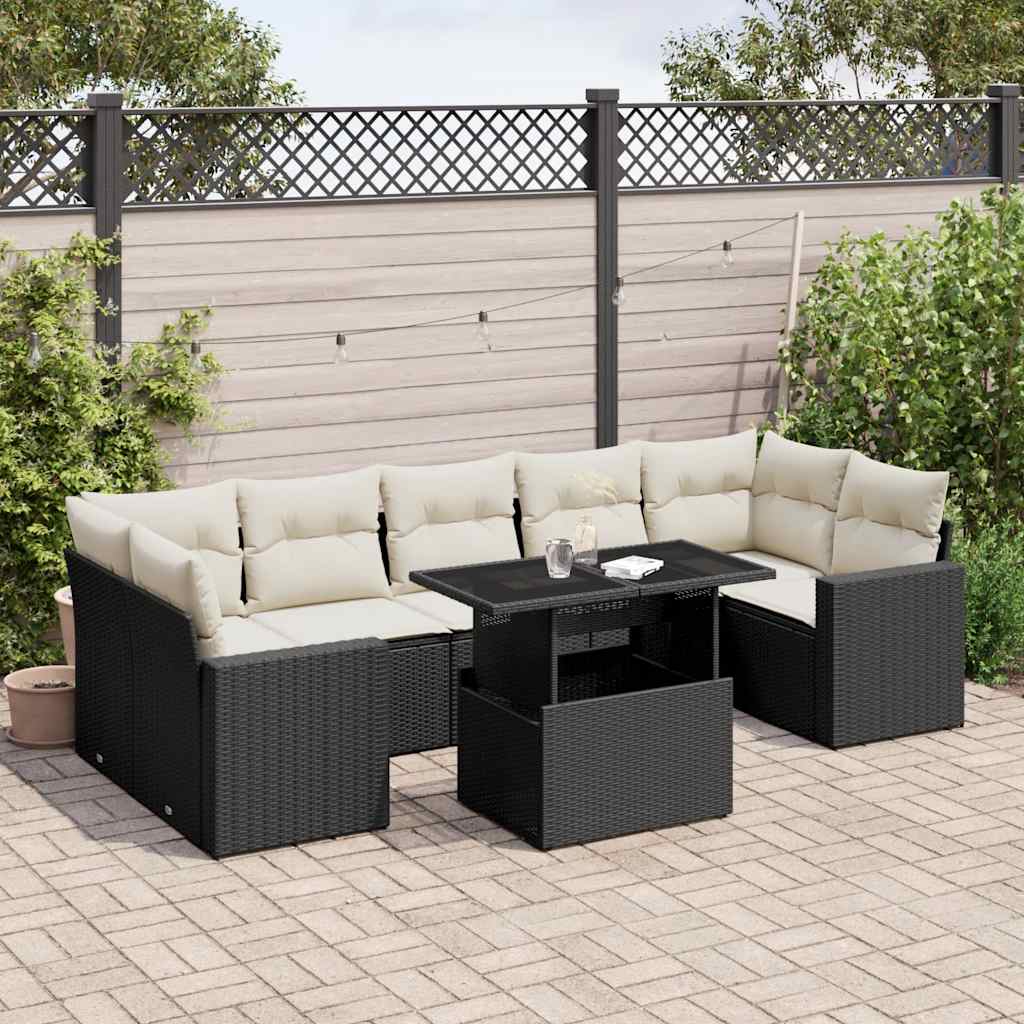 sofasæt til haven 8 dele med hynder polyrattan sort