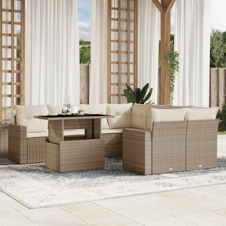 sofasæt til haven 9 dele med hynder polyrattan beige