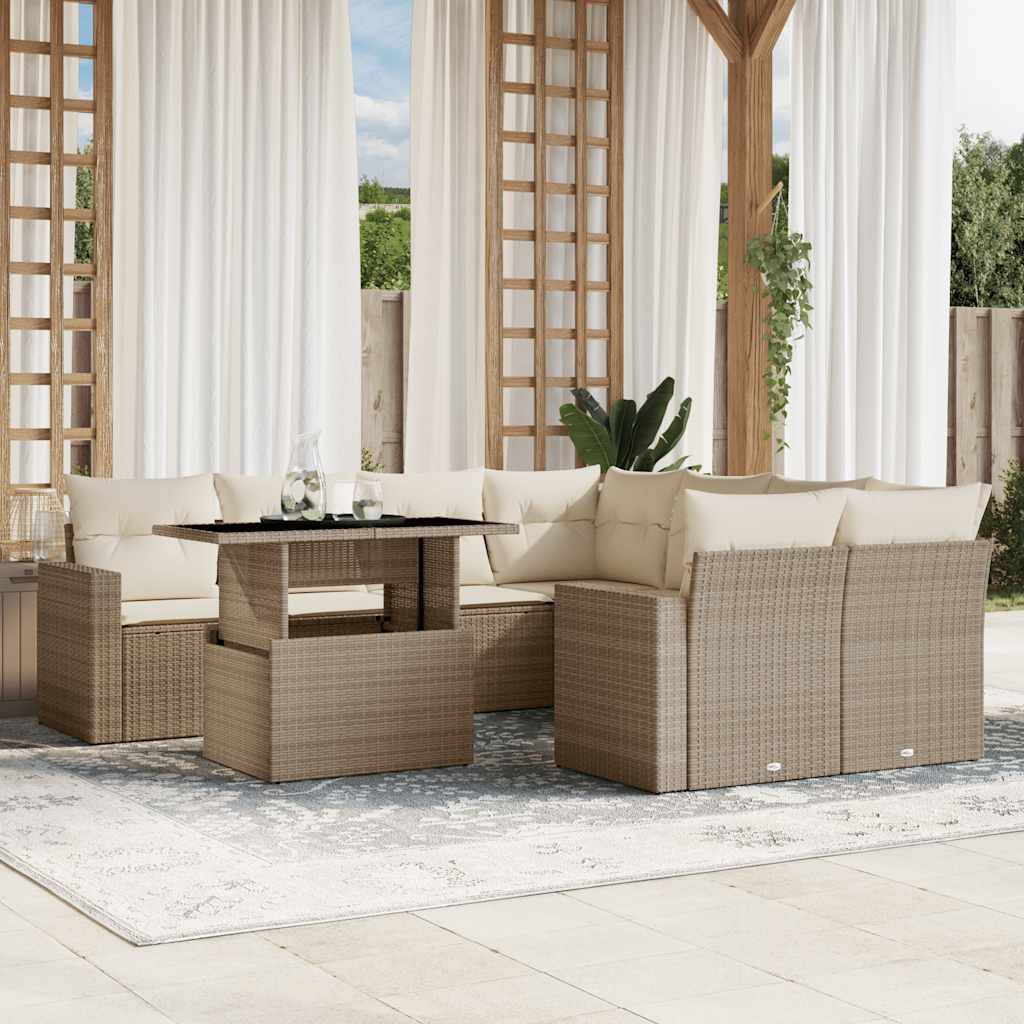 sofasæt til haven 9 dele med hynder polyrattan beige