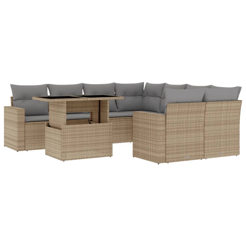 sofasæt til haven 9 dele med hynder polyrattan beige