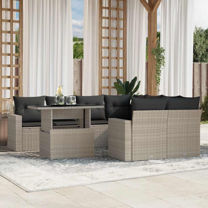 sofasæt til haven 9 dele med hynder polyrattan lysegrå