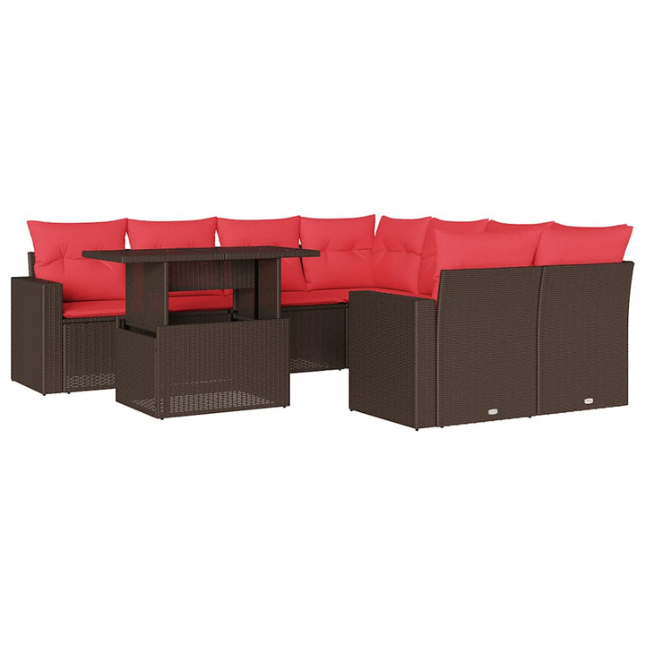 havesofasæt med 9 dele og hynder brun polyrattan
