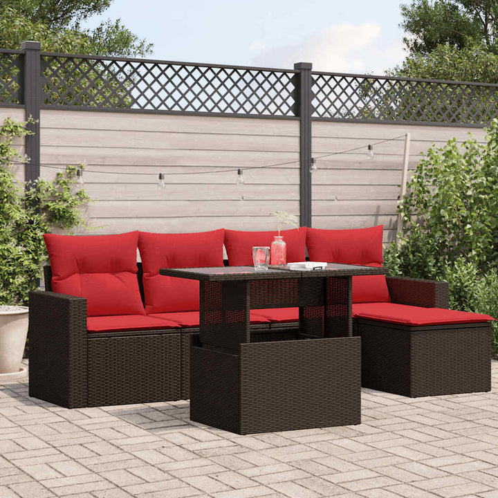 havesofasæt med 6 hynder brun polyrattan
