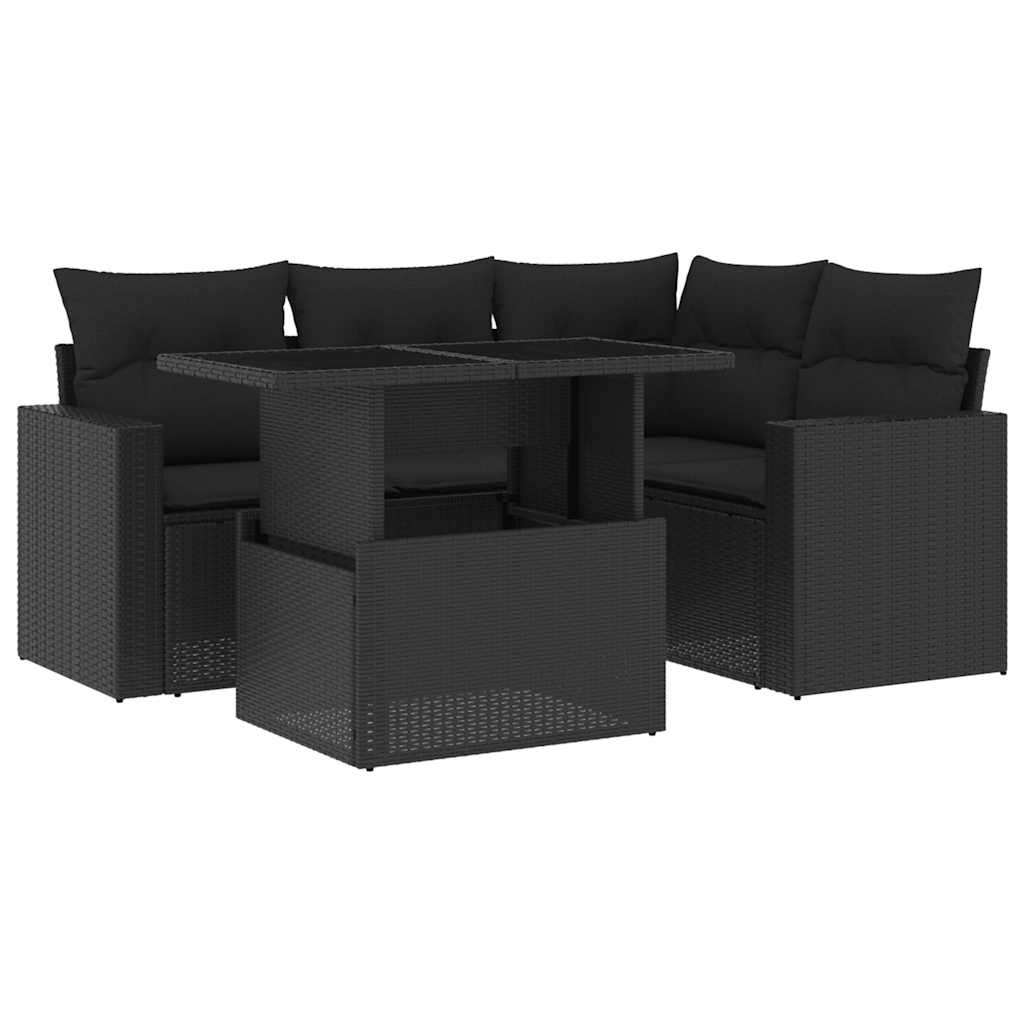 sofasæt til haven 5 dele med hynder polyrattan sort