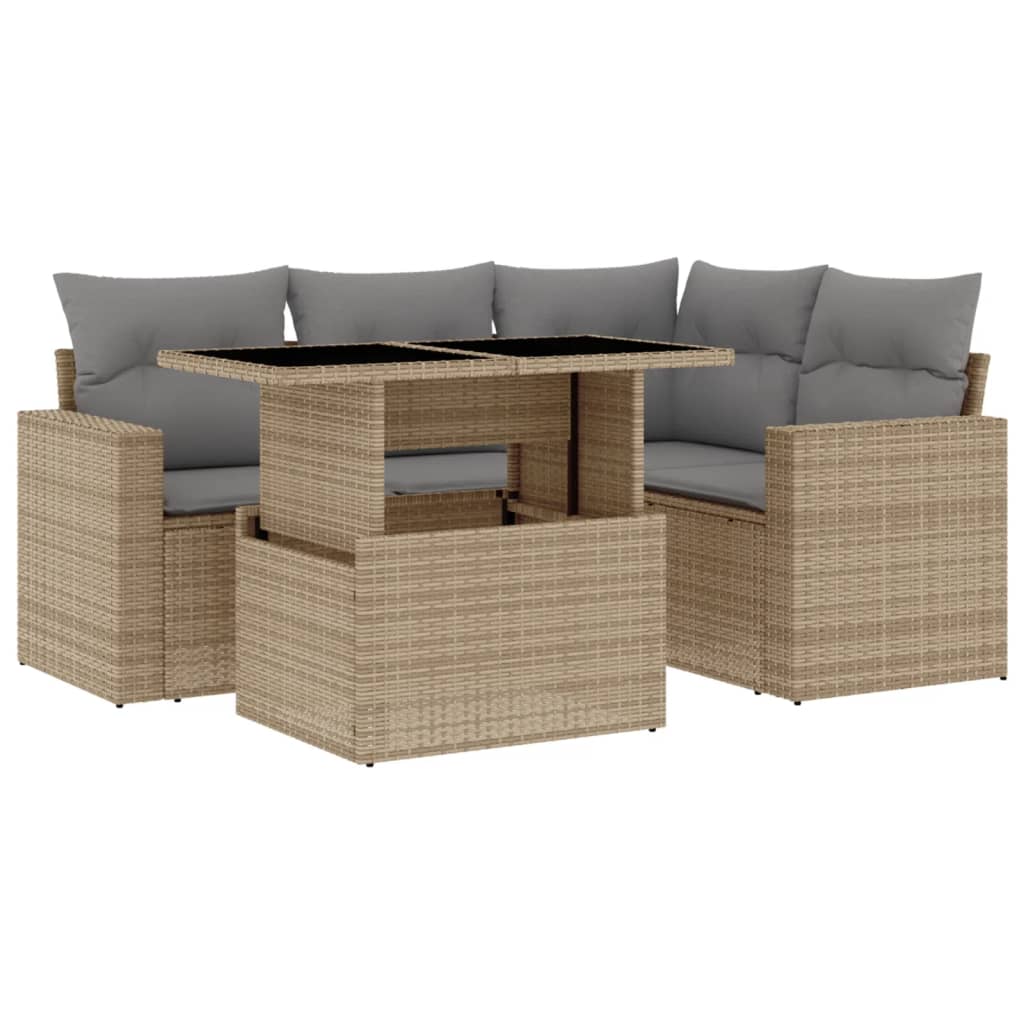 sofasæt til haven 5 dele med hynder polyrattan beige